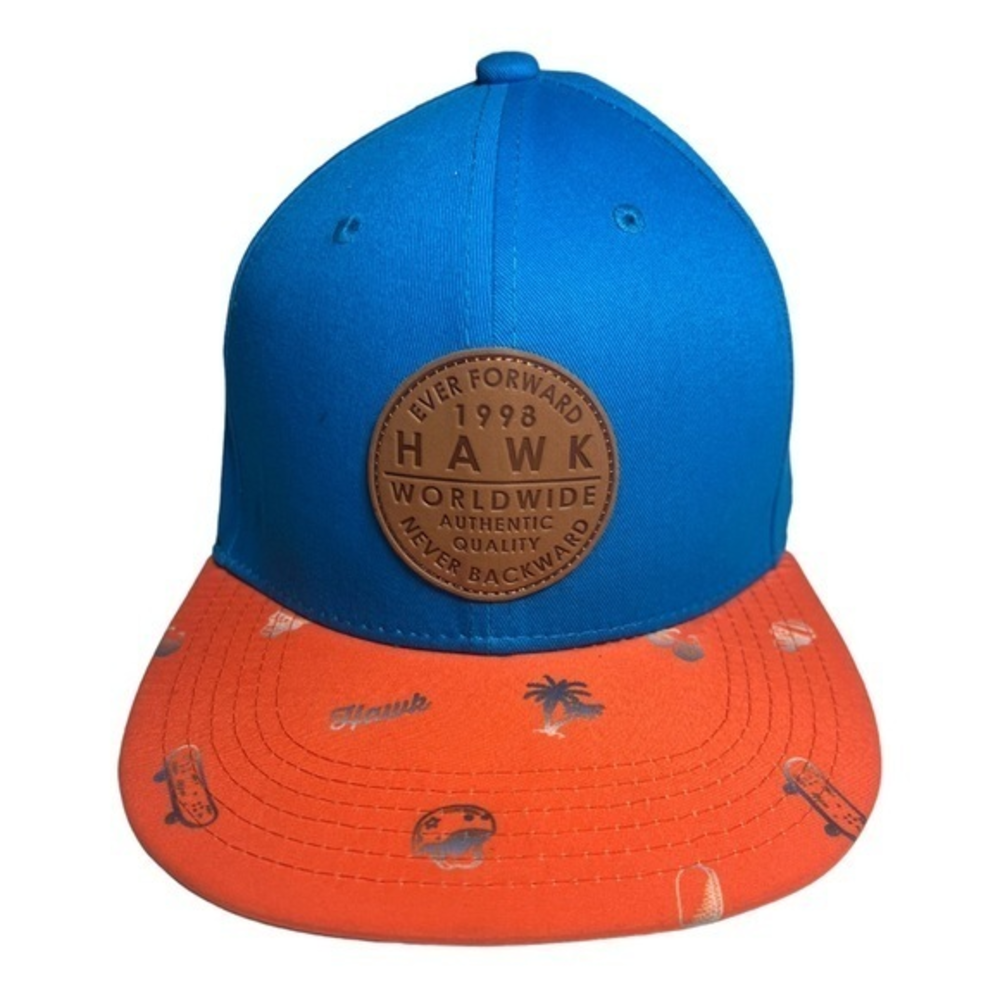 Tony Hawk Adjustable Hat with Leather Patch  Skateboard Pattern on Bill‎